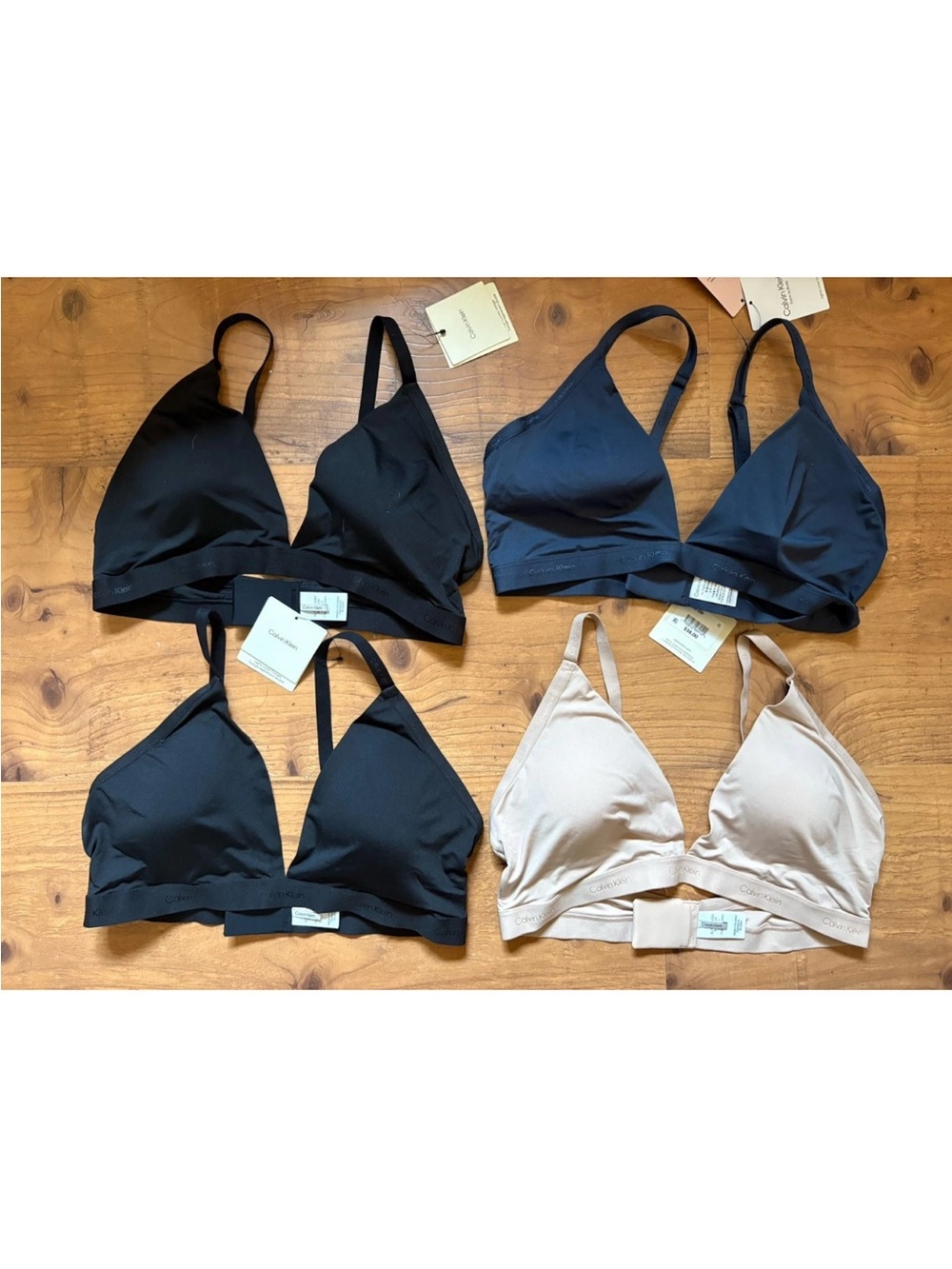 Calvin Klein Wireless Triangle Bralettes - Black & Nude, Navy Bundle of 4 XL NWT